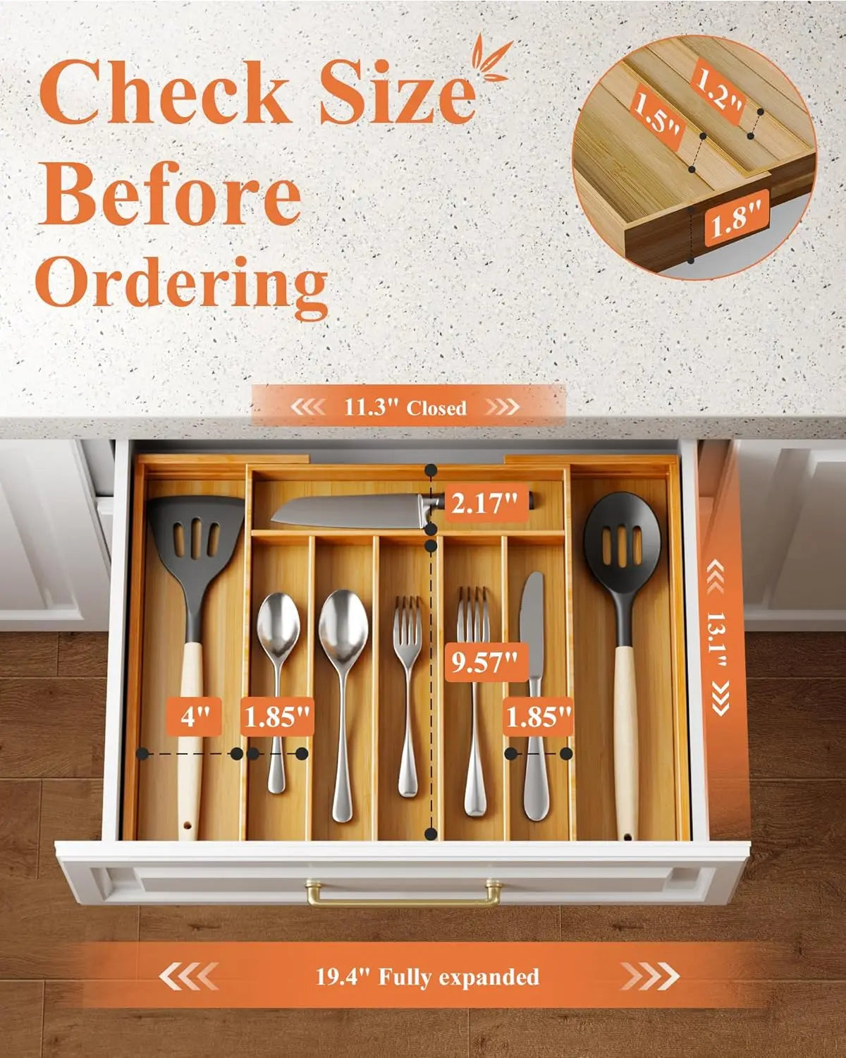 Smart Bamboo Drawer Organizer