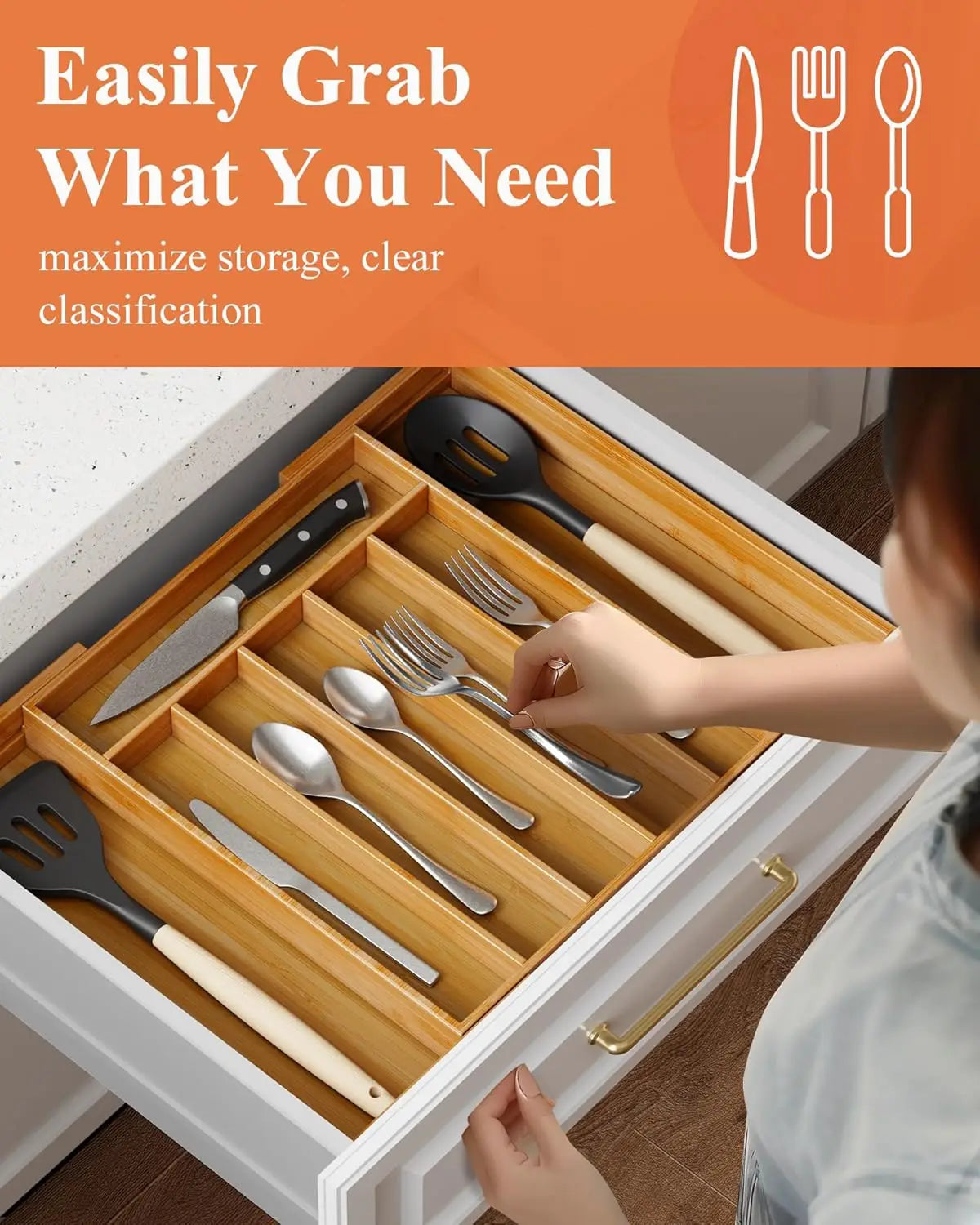 Smart Bamboo Drawer Organizer